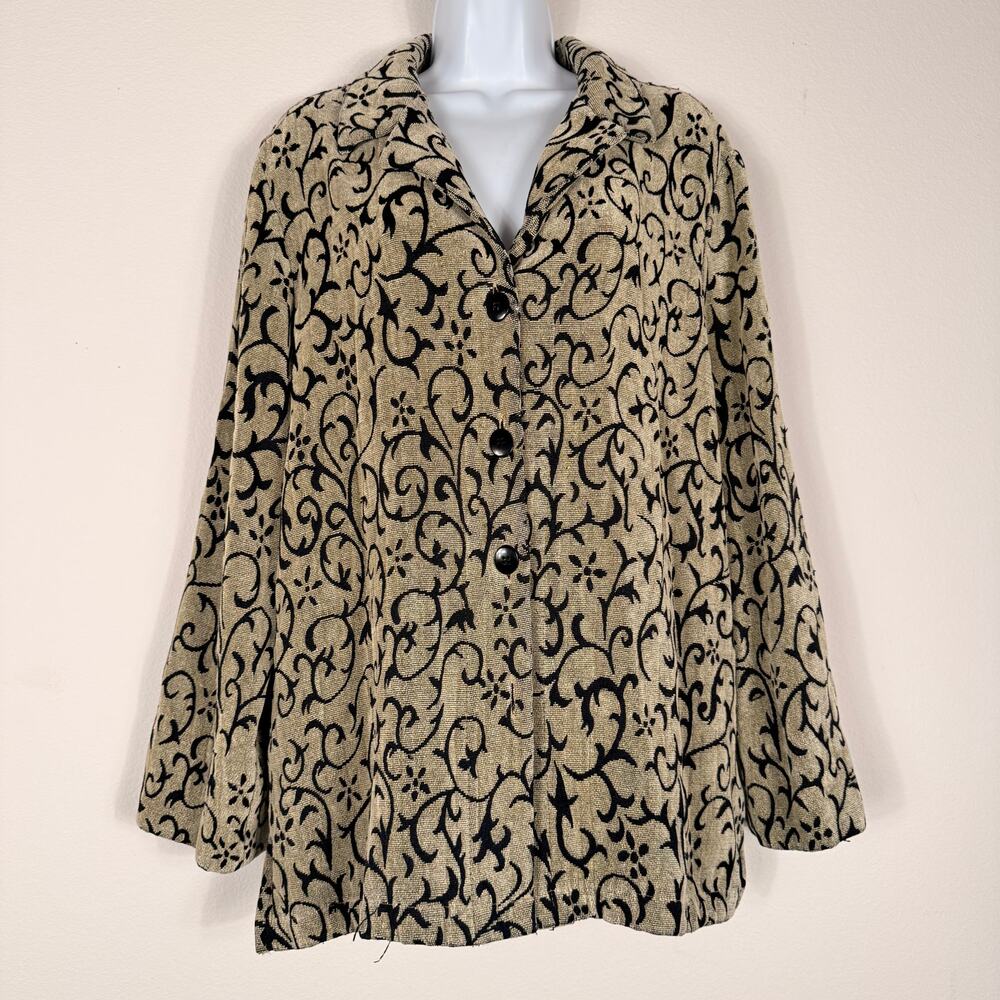 Vintage Sag Harbor Black Beige Floral Tapestry Blazer Size 16